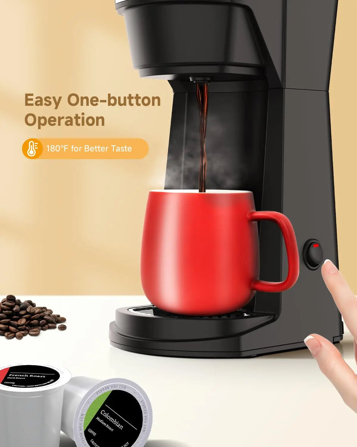 14 Oz Coffee Maker, Mini Single Serve for K Cup Pod & Ground Coffee, 800W, 1.9 lb, BPA Free, Fast Brewing, Reusable Filter,