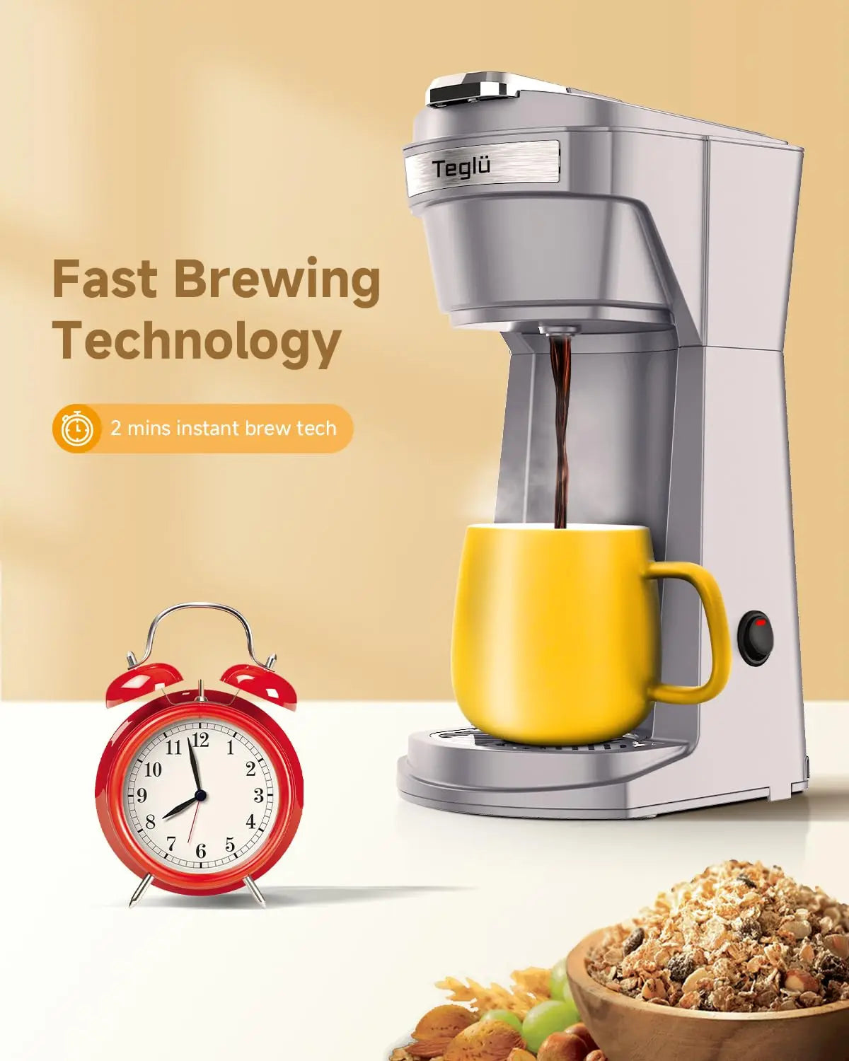 14 Oz Coffee Maker, Mini Single Serve for K Cup Pod & Ground Coffee, 800W, 1.9 lb, BPA Free, Fast Brewing, Reusable Filter,