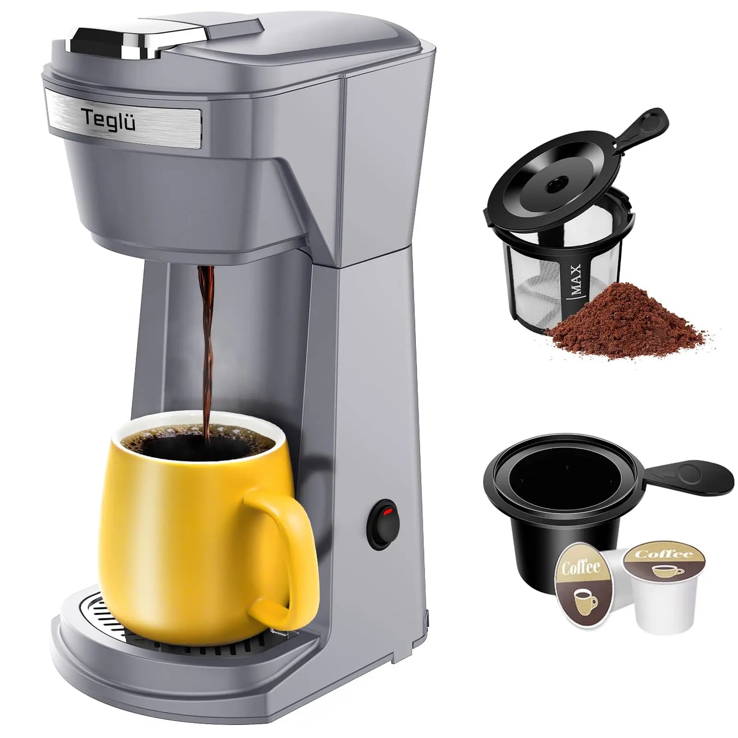 14 Oz Coffee Maker, Mini Single Serve for K Cup Pod & Ground Coffee, 800W, 1.9 lb, BPA Free, Fast Brewing, Reusable Filter,